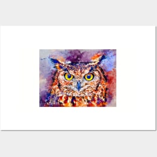 Watercolor Eagle Owl Posters and Art